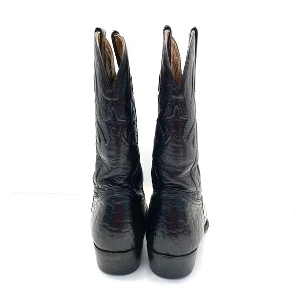 Montana Western Cowboy Boots Mens 7.5 E Bull Hide Leather Black Emboidered - Picture 4 of 11